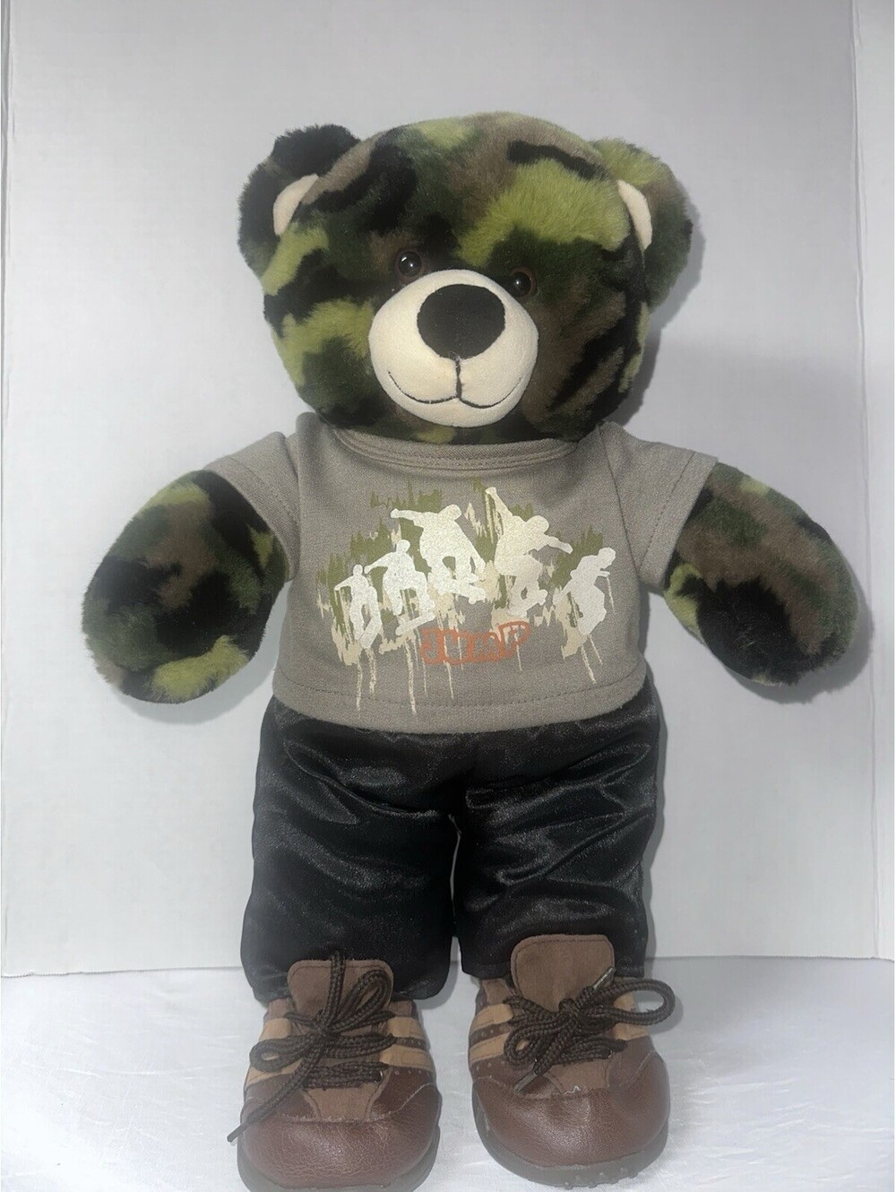 Build A Bear Plush Camouflage Teddy Bear Green Camo Stuffed Animal Skater